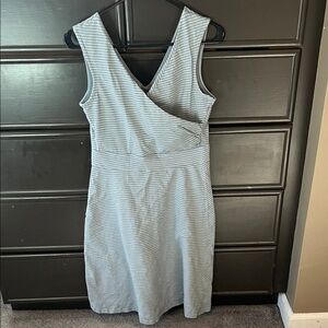 Patagonia - Sleeveless Striped V-Neck Dress in Light Blue and White